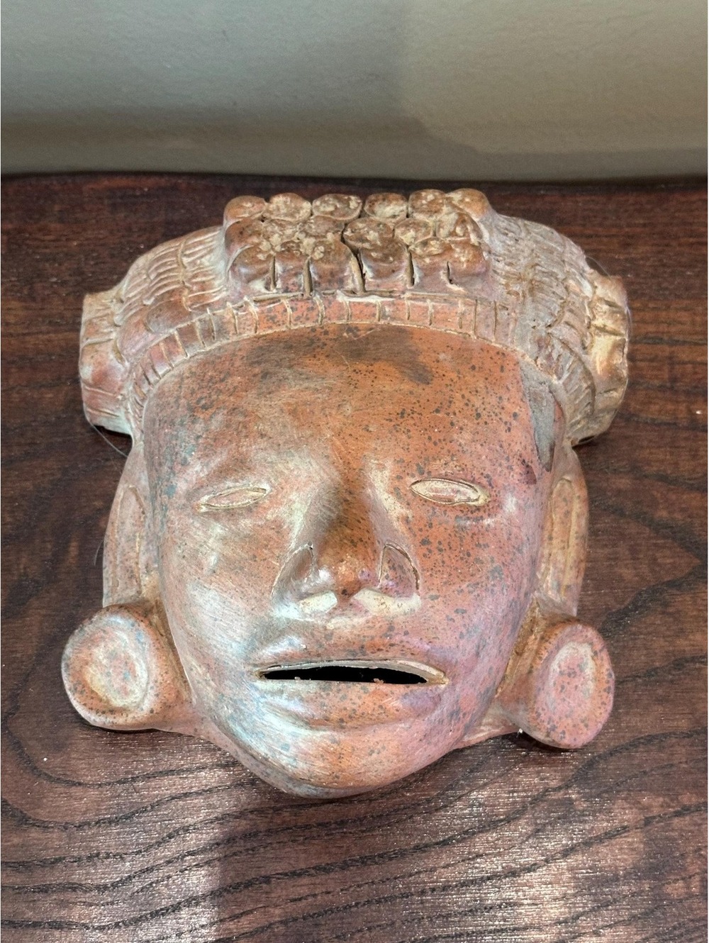 Aztec Mayan Pre-Columbian Style Open Mouth Brown Ceramic Terracotta Mask